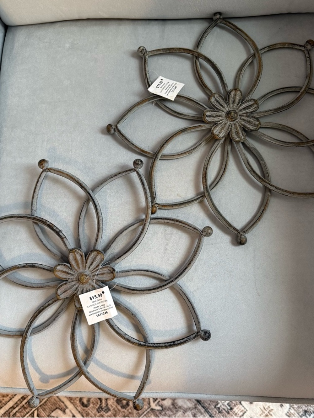 Hobby Lobby Rustic Metal Floral Wall Art in Distressed Gray and Gold Accents